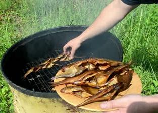 Wie man Fisch in einer Räucherei im Land mit dem Gebrauch von Erlensägemehl raucht