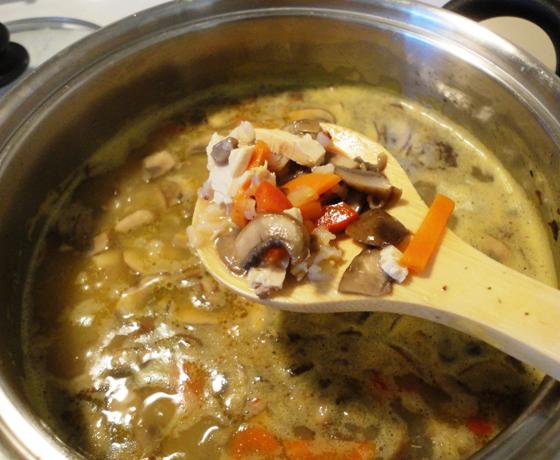 Suppe mit Pilzen und Hühnchen 