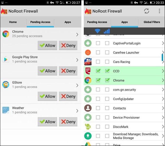 Firewall für Android: Arten von Anwendungen und ihre Fähigkeiten