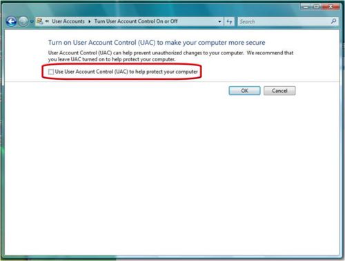Deaktivieren Sie UAC Vista